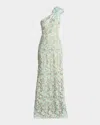 Tadashi Shoji One-shoulder Floral Lace Gown