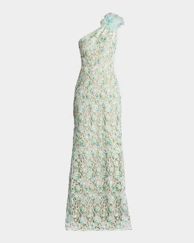 Tadashi Shoji One-shoulder Floral Lace Gown