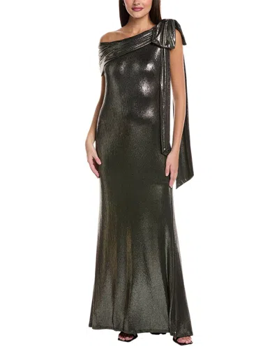 Tadashi Shoji One-shoulder Metallic Gown In Black
