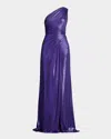 Tadashi Shoji One-shoulder Metallic Jersey Gown In Hyacinth