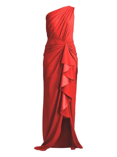 Tadashi Shoji One-shoulder Ruffled Dress In Red