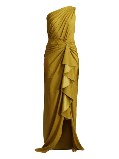 TADASHI SHOJI ONE-SHOULDER RUFFLED EVENING DRESS
