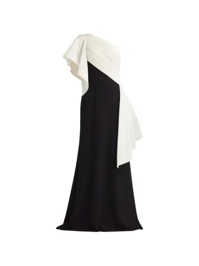 Tadashi Shoji Draped One-shoulder Mixed Media Gown In Black