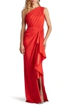 Tadashi Shoji One-shoulder Side Ruffle Gown