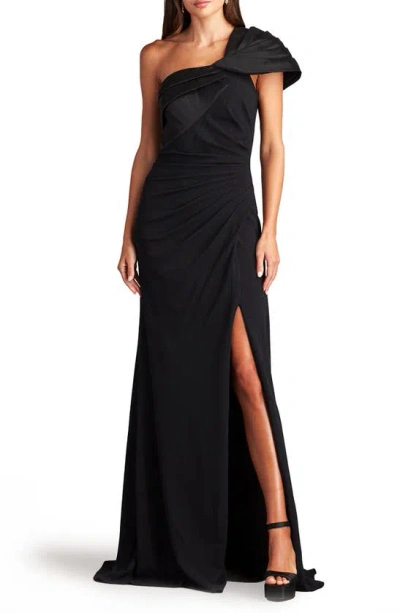 Tadashi Shoji One-shoulder Side Slit Gown In Black