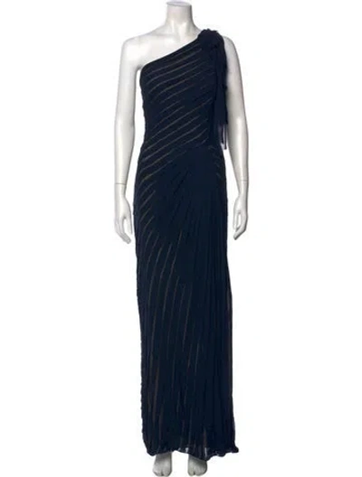Pre-owned Tadashi Shoji One-shoulder Long Dress In Blue