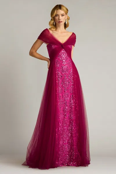 Tadashi Shoji Paillette Embroidered Tulle Cap Sleeve Gown In Pink
