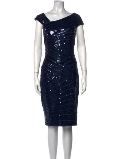 Pre-owned Tadashi Shoji Patterned Knee-length Dress In Blue
