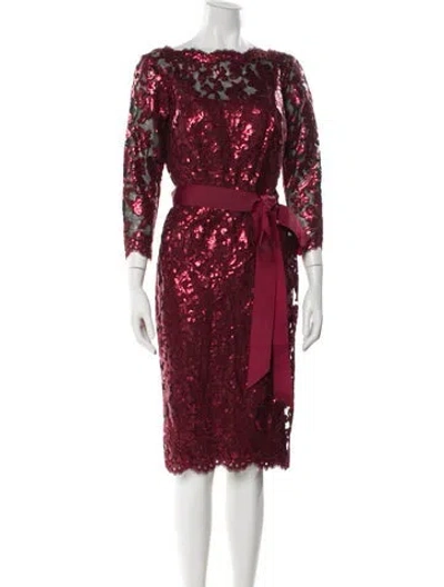 Pre-owned Tadashi Shoji Patterned Knee-length Dress W/ Tags In Burgundy