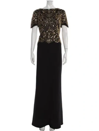 Pre-owned Tadashi Shoji Patterned Long Dress In Black