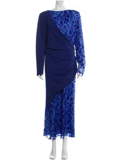 Pre-owned Tadashi Shoji Patterned Long Dress In Blue