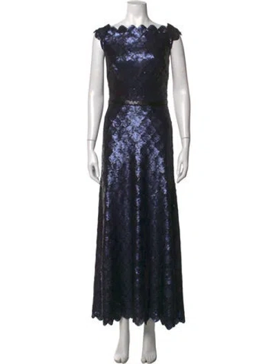 Pre-owned Tadashi Shoji Patterned Long Dress In Blue