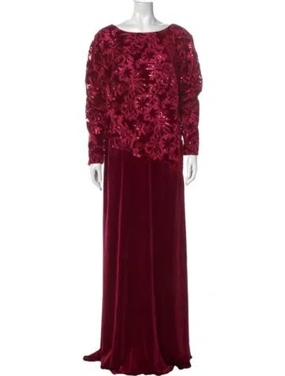 Pre-owned Tadashi Shoji Patterned Long Dress In Burgundy