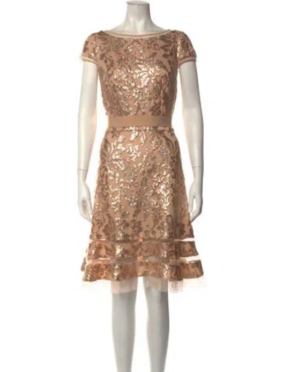 Pre-owned Tadashi Shoji Patterned Midi Length Dress In Metallic/neutrals