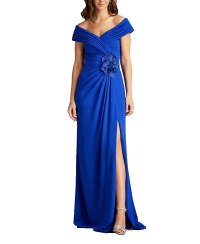 Tadashi Shoji Penn Pleated Drape Gown In Blue Bell