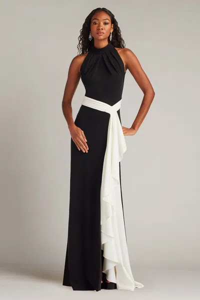 Tadashi Shoji Pexa Waterfall Sash Gown In Black