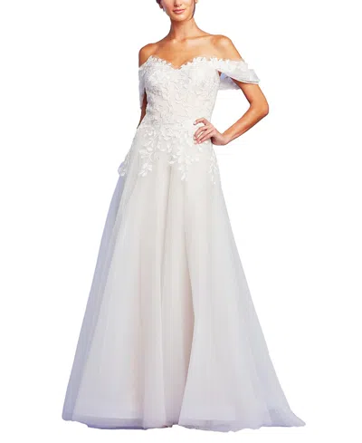 Tadashi Shoji Pierce Off-shoulder Embroidered Gown In Ivory