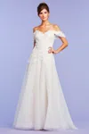 Tadashi Shoji Pierce Off-shoulder Embroidered Gown In White