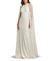 Tadashi Shoji Piers Embroidered Cape Gown In Ivory