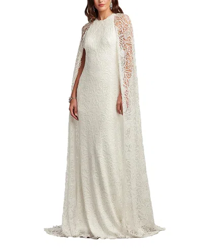 Tadashi Shoji Piers Embroidered Cape Gown In Ivory
