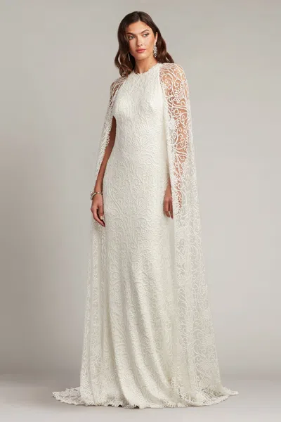 Tadashi Shoji Piers Embroidered Cape Gown In White