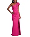 Tadashi Shoji Women's One-shoulder Flower Detail Crepe Gown In Bright Pink