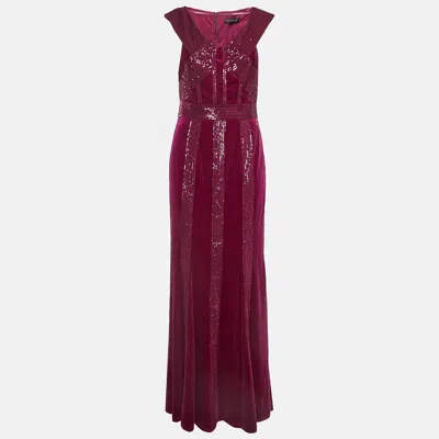 Pre-owned Tadashi Shoji Pink Sequin Embellished Stretch Velvet Rhea Gown M