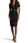Tadashi Shoji Pintuck Lace Inset Cocktail Dress