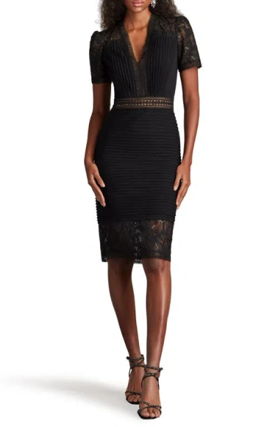 Tadashi Shoji Pintuck Lace Inset Cocktail Dress In Black