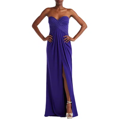 Tadashi Shoji Pipe Detail Strapless Gown In Blue