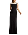 Tadashi Shoji Textured Crepe Sleeveless Contrast Gown In Bk/iv