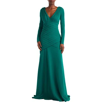 TADASHI SHOJI TADASHI SHOJI PLEAT DETAIL LONG SLEEVE GOWN
