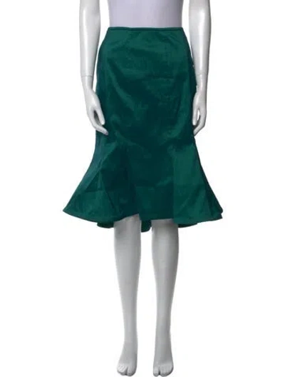 Pre-owned Tadashi Shoji Pleated Accents Knee-length Skirt In Green