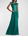 TADASHI SHOJI PLEATED BEAD & SEQUIN CREPE GOWN