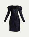 Tadashi Shoji Surplice V-neck Long Sleeve Liquid Jersey Midi Sheath Dress In Blue