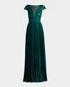 Tadashi Shoji Surette Sequin Embroidered Pleated Chiffon Gown In Bamboo