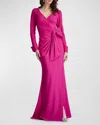 Tadashi Shoji Weldon Draped Half Bow Gown In Lotus Pink