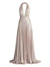 Tadashi Shoji Zarelle Pleated Metallic Halter Gown In Pink