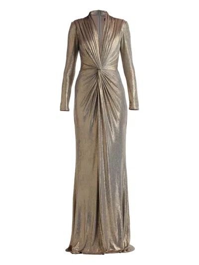 Tadashi Shoji Pleated Knot-front Maxi Dress In Gray