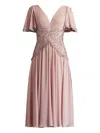 Tadashi Shoji Scroll Detail Flutter Sleeve Cocktail Midi Dress In Pink