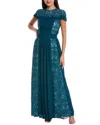 Tadashi Shoji Pleated Lace Panel Gown In Blue
