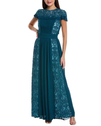 TADASHI SHOJI PLEATED LACE PANEL GOWN