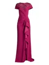 Tadashi Shoji Short Sleeve Gathered Slit Gown In Pink