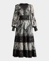Tadashi Shoji Floral Print Chiffon Long Sleeve Dress In Ivoryblack