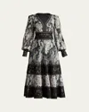 Tadashi Shoji Floral Print Chiffon Long Sleeve Dress In Ivoryblack