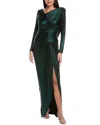 Tadashi Shoji Metallic Jersey Draped Gown In Green