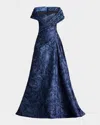 Tadashi Shoji Textured Crepe Portrait Collar Gown In Midnight