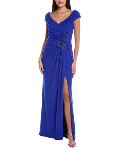 Tadashi Shoji Pleated Off-the-shoulder Gown In Blue