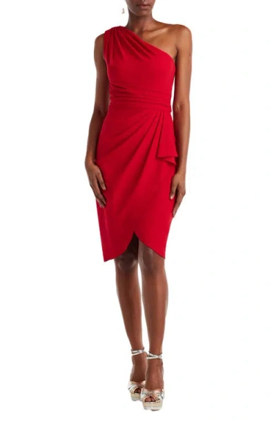 Tadashi Shoji Pleated One-shoulder Crepe Cocktail Dress In Red