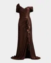 Tadashi Shoji Houghton Draped Gown In Bark